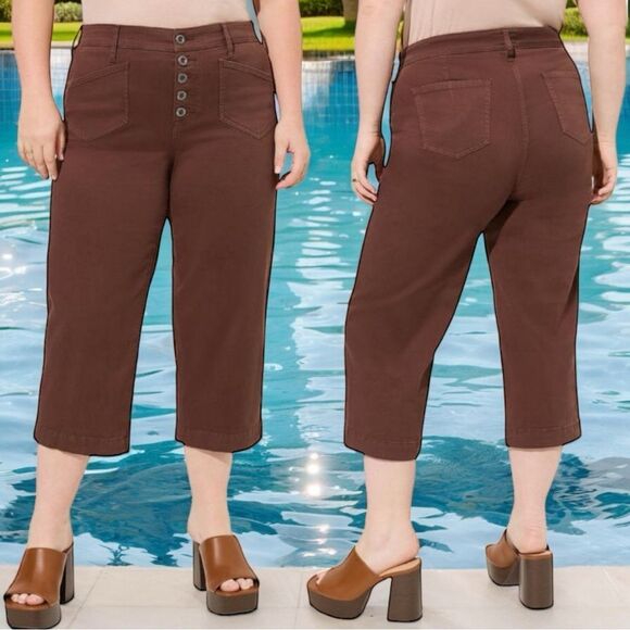 Torrid Brown Puce Crop Wide Leg Stretch Twill High Rise Patch Pocket Pant NWT - Picture 2 of 10